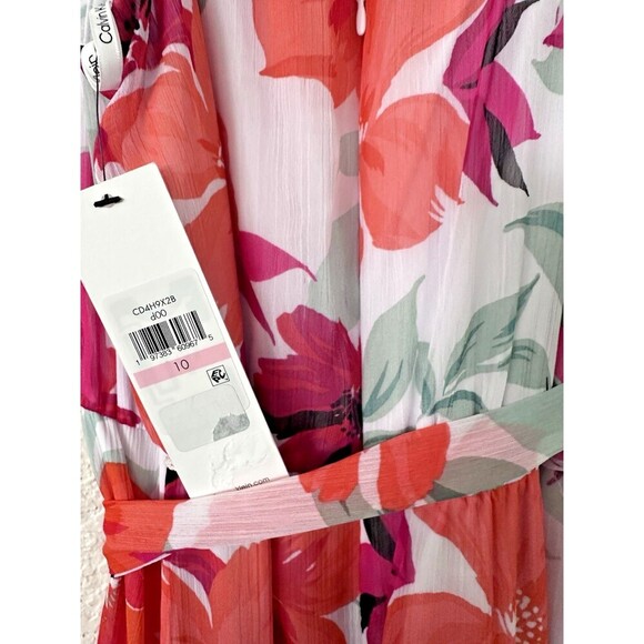 Calvin Klein Women's Floral-Print Halter Chiffon Maxi Dress White Multicolor 10 - Picture 12 of 12
